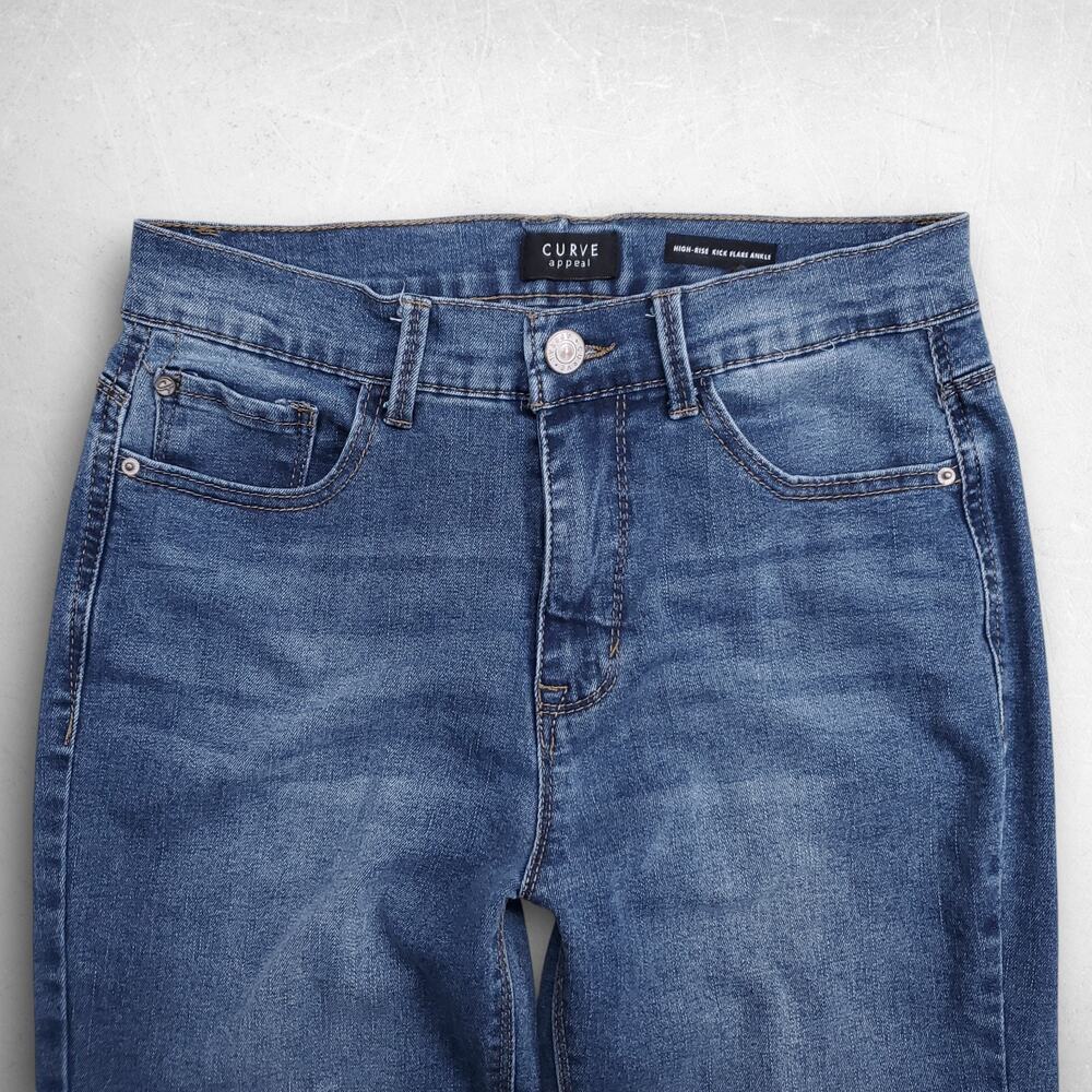 Curve Appeal High Rise Kick Flare Ankle Jeans Faded Stretch Women 6 Blue - Picture 3 of 11